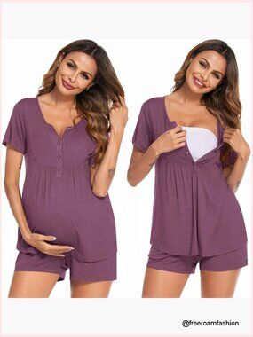 Maternity Nursing Pajama Set Short Sleeve Postpartum Breastfeeding Sleepwear
